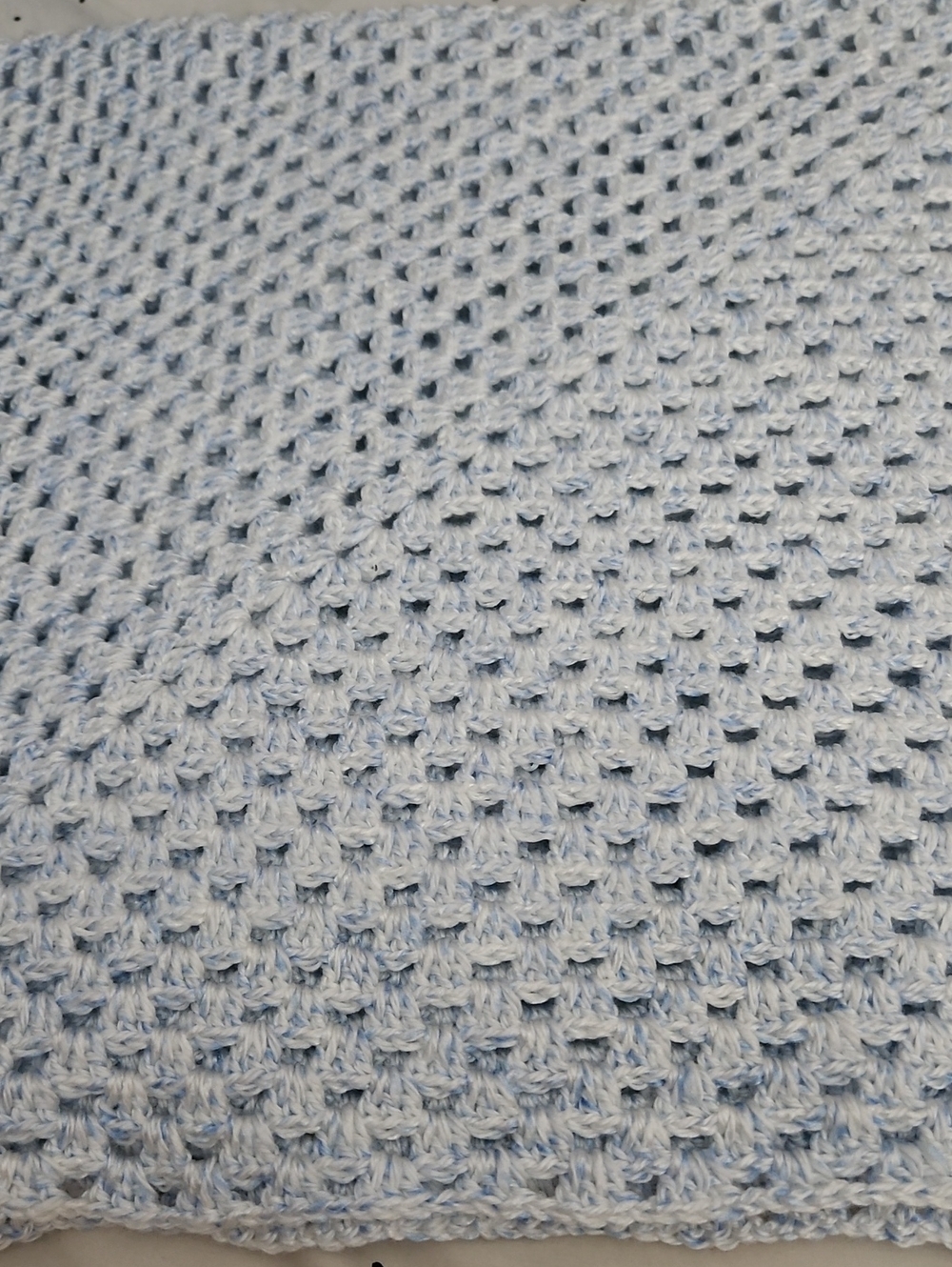 Blue And White Variegated Hand Knitted Crochet Baby Blanket